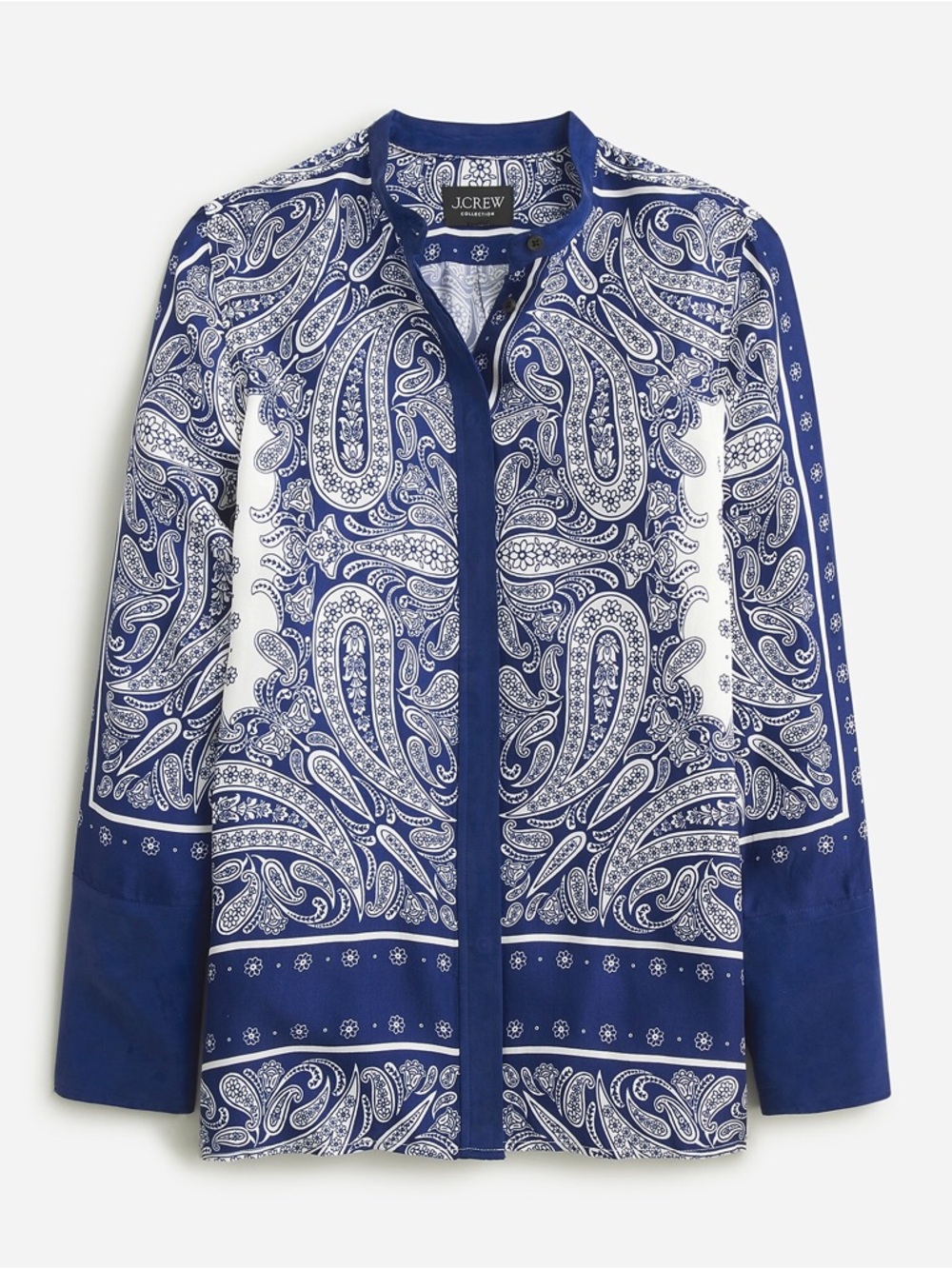 J.Crew Collection Collarless Classic-fit Shirt in Blue & White Paisley Scarf